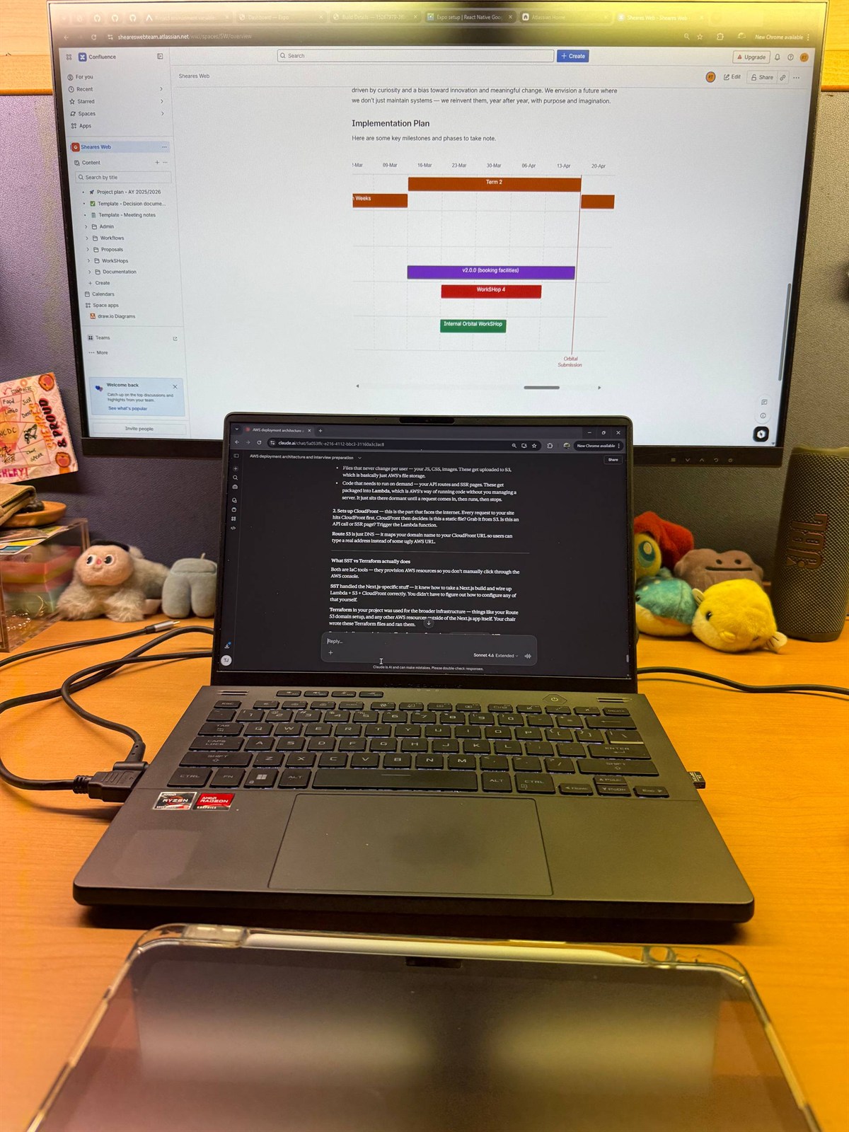 My desk setup in my hall room